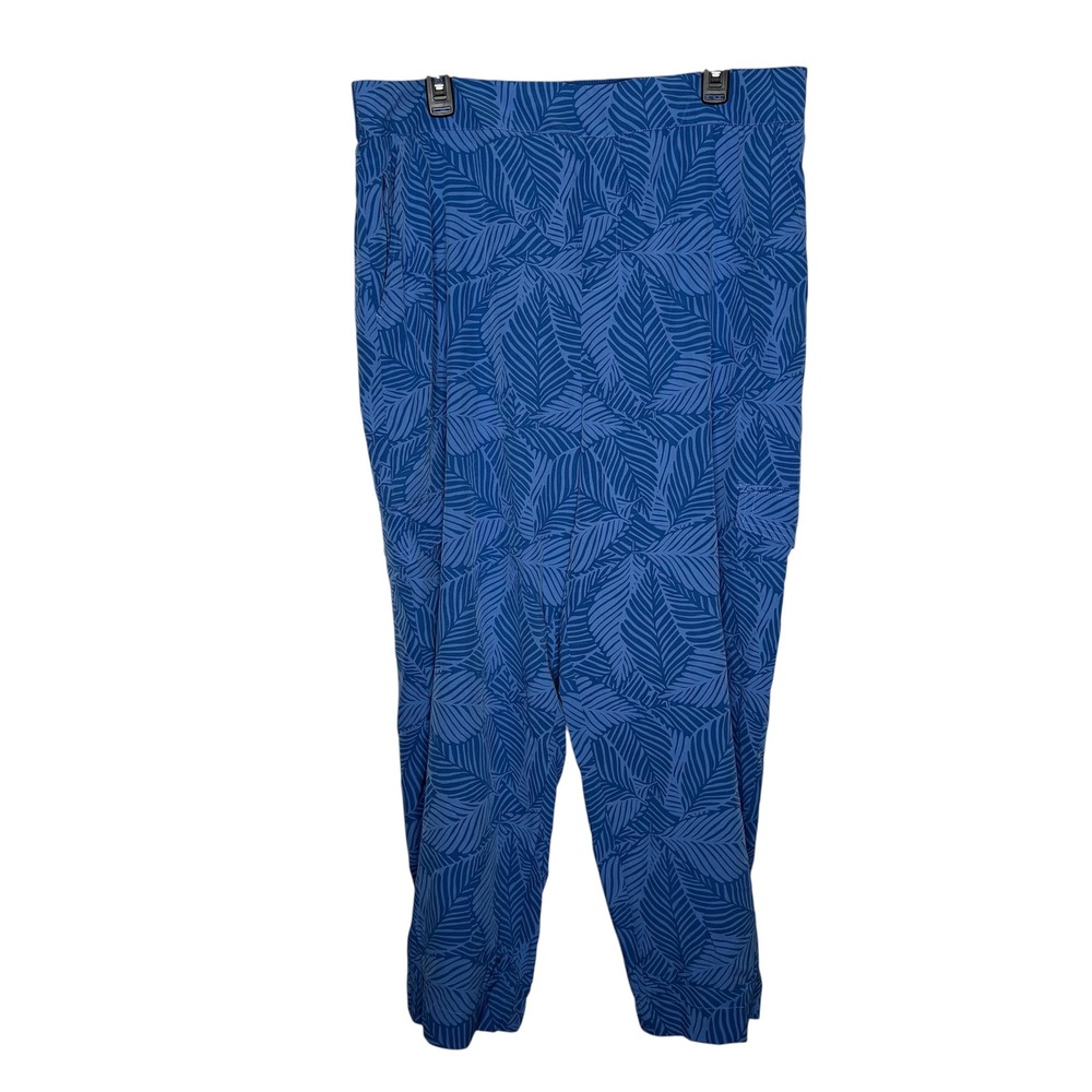 Soft Surroundings Women's Size XL Cargo Jogger Pants Blue Palm‎ Print